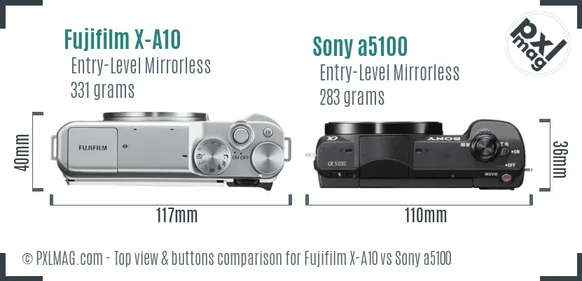 Fujifilm X-A10 vs Sony a5100 top view buttons comparison