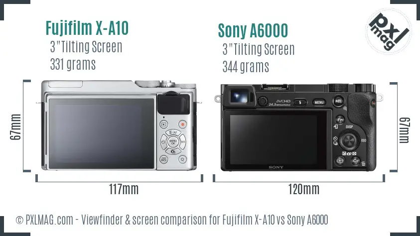 Fujifilm X-A10 vs Sony A6000 Screen and Viewfinder comparison