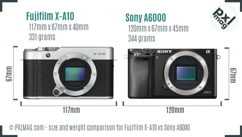 Fujifilm X-A10 vs Sony A6000 size comparison