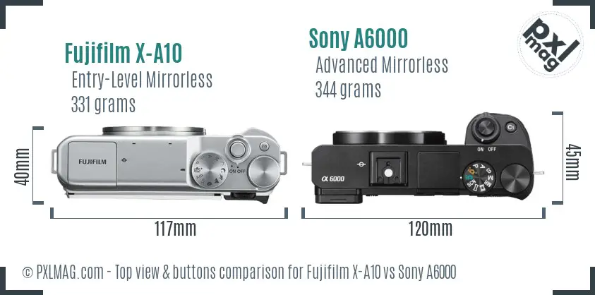 Fujifilm X-A10 vs Sony A6000 top view buttons comparison