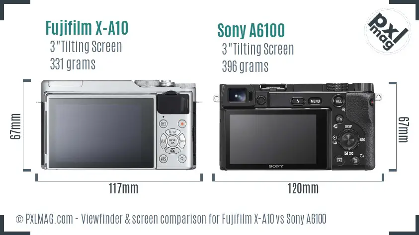 Fujifilm X-A10 vs Sony A6100 Screen and Viewfinder comparison