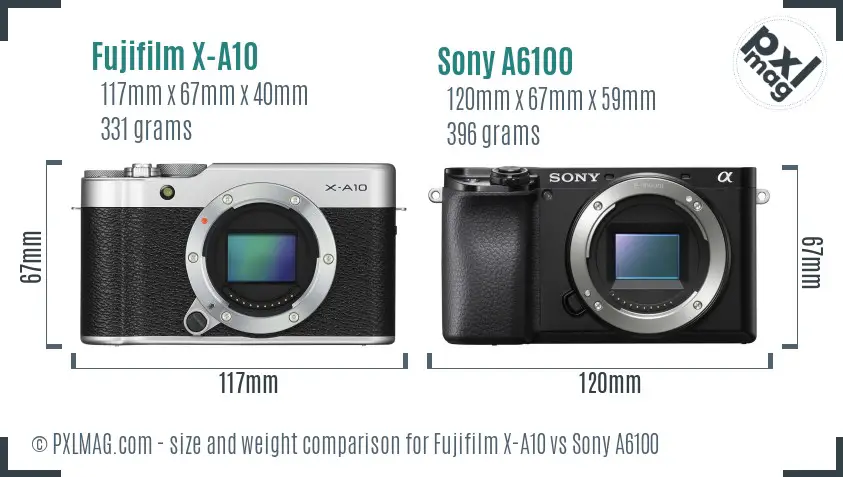 Fujifilm X-A10 vs Sony A6100 size comparison