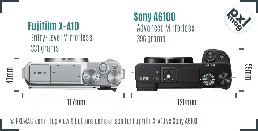 Fujifilm X-A10 vs Sony A6100 top view buttons comparison