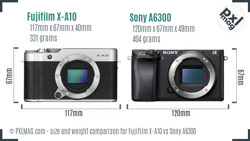 Fujifilm X-A10 vs Sony A6300 size comparison
