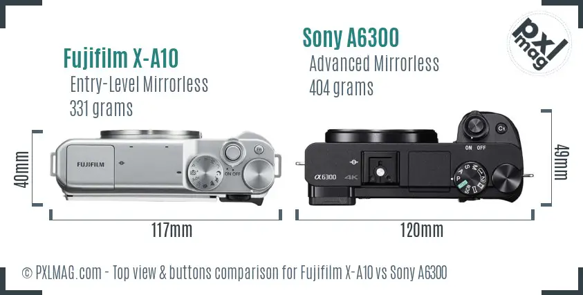 Fujifilm X-A10 vs Sony A6300 top view buttons comparison