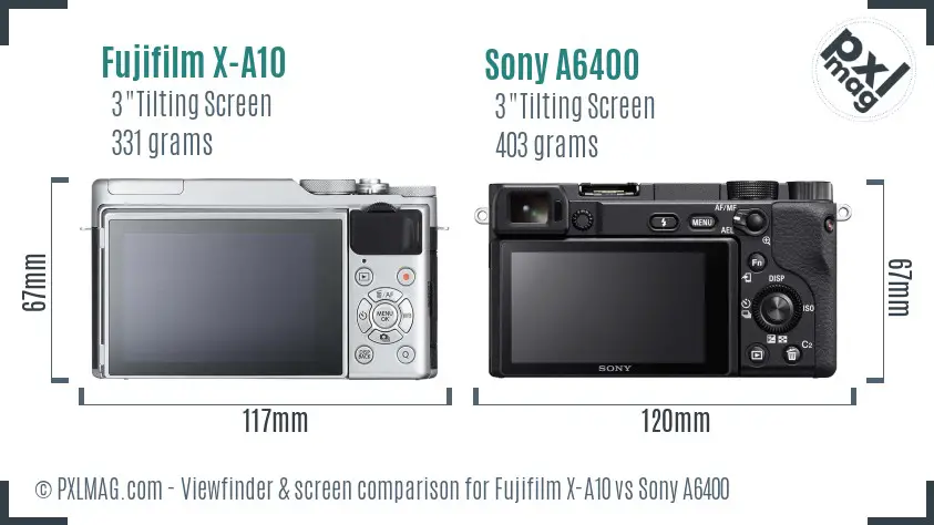 Fujifilm X-A10 vs Sony A6400 Screen and Viewfinder comparison