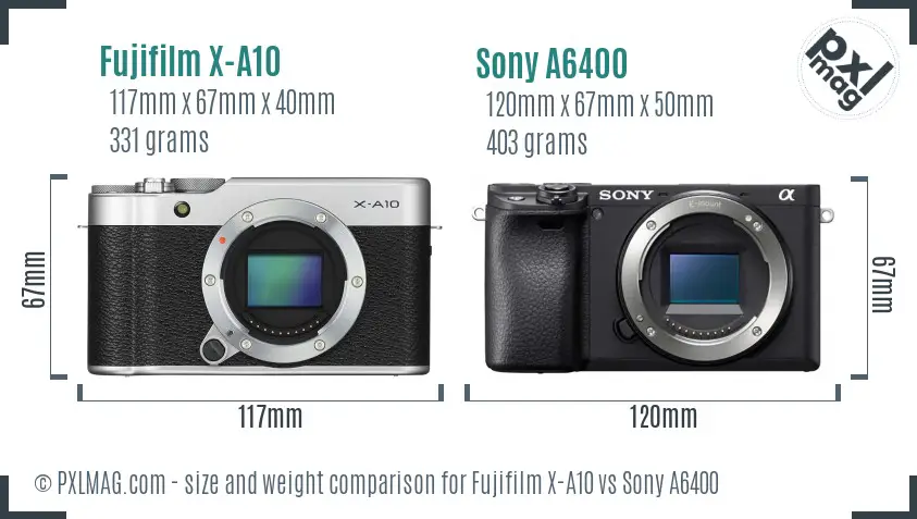 Fujifilm X-A10 vs Sony A6400 size comparison