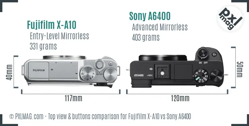 Fujifilm X-A10 vs Sony A6400 top view buttons comparison