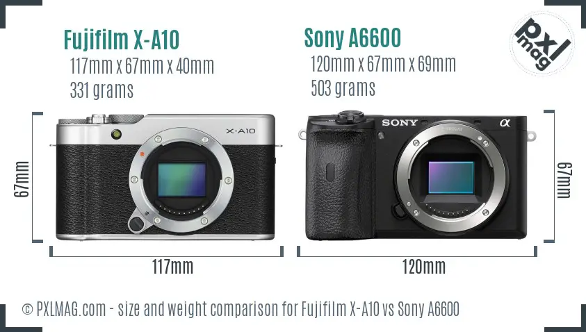 Fujifilm X-A10 vs Sony A6600 size comparison