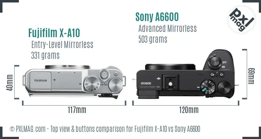 Fujifilm X-A10 vs Sony A6600 top view buttons comparison