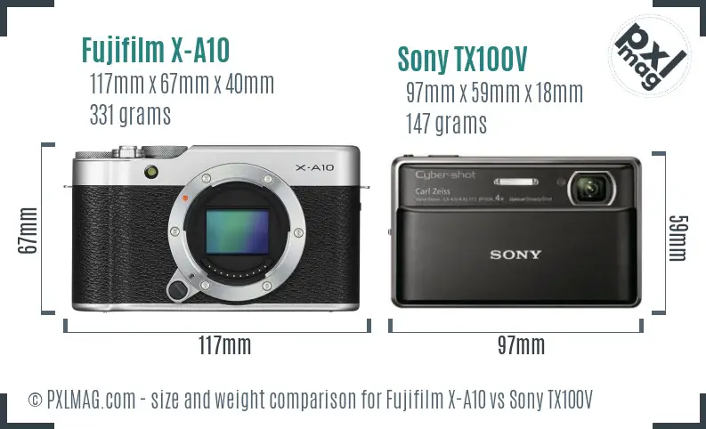 Fujifilm X-A10 vs Sony TX100V size comparison Fujifilm X-A10 vs Sony TX100V size comparison