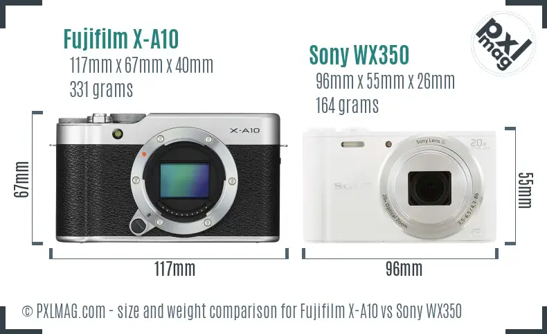 Fujifilm X-A10 vs Sony WX350 size comparison