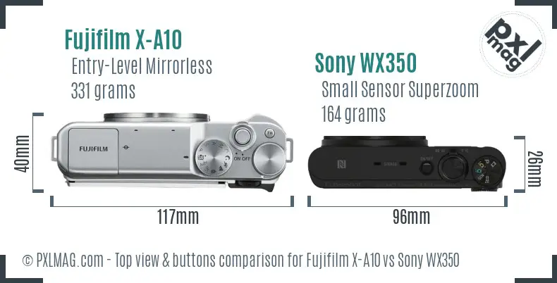 Fujifilm X-A10 vs Sony WX350 top view buttons comparison