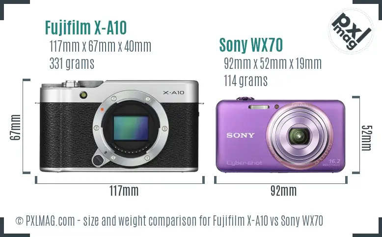 Fujifilm X-A10 vs Sony WX70 size comparison