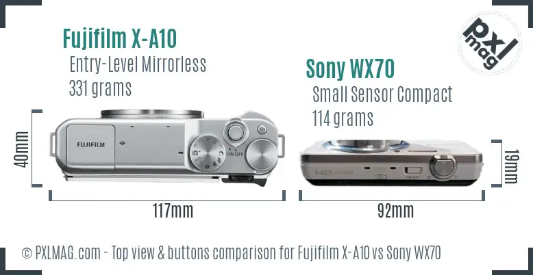 Fujifilm X-A10 vs Sony WX70 top view buttons comparison