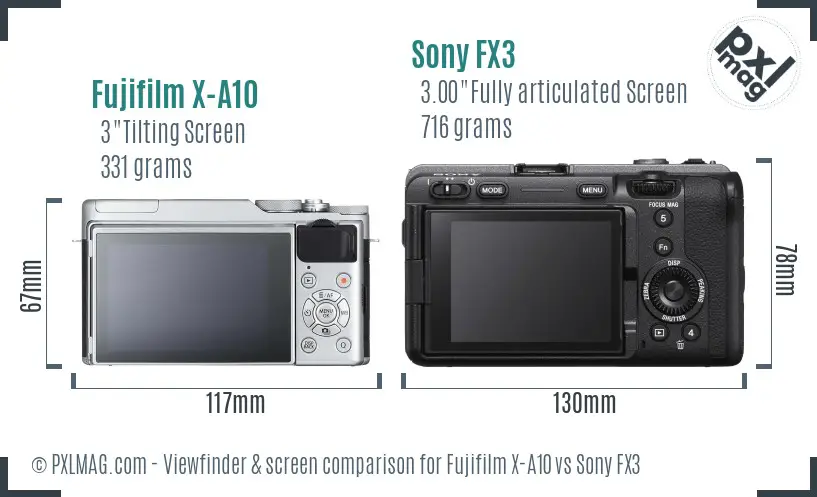 Fujifilm X-A10 vs Sony FX3 Screen and Viewfinder comparison