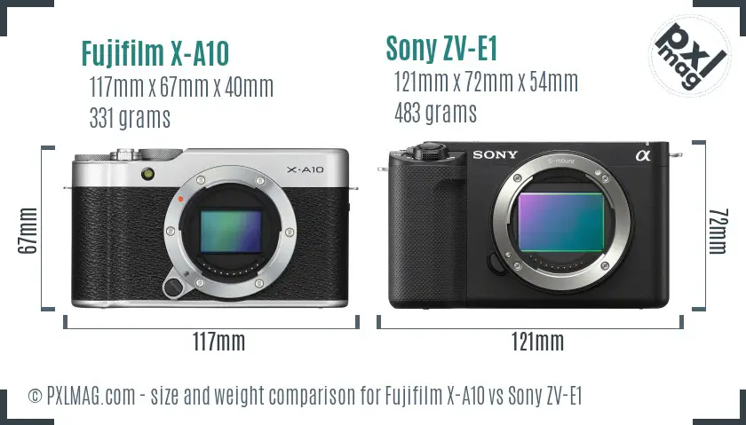 Fujifilm X-A10 vs Sony ZV-E1 size comparison