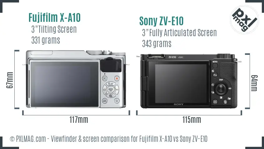 Fujifilm X-A10 vs Sony ZV-E10 Screen and Viewfinder comparison