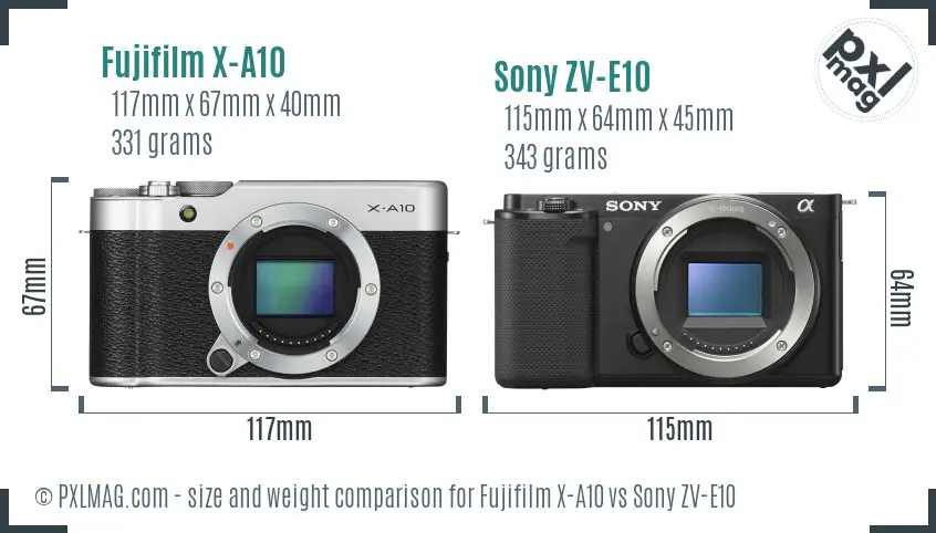 Fujifilm X-A10 vs Sony ZV-E10 size comparison