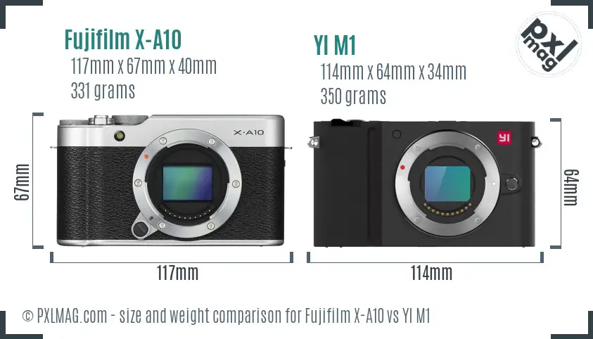 Fujifilm X-A10 vs YI M1 size comparison