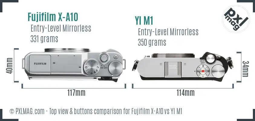 Fujifilm X-A10 vs YI M1 top view buttons comparison