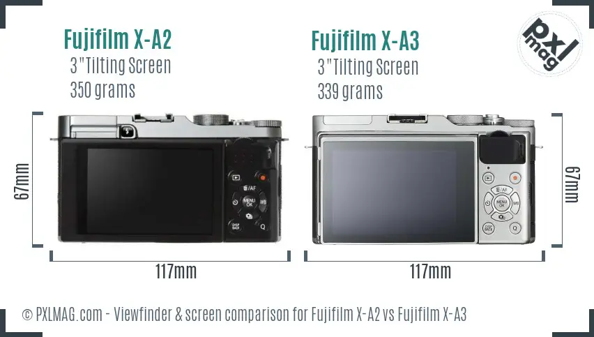 Fujifilm X-A2 vs Fujifilm X-A3 Screen and Viewfinder comparison