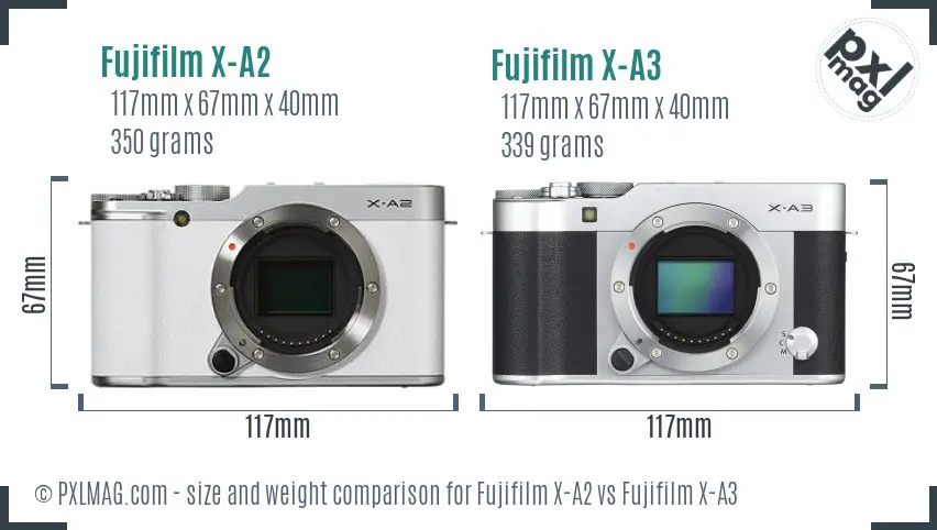 Fujifilm X-A2 vs Fujifilm X-A3 size comparison