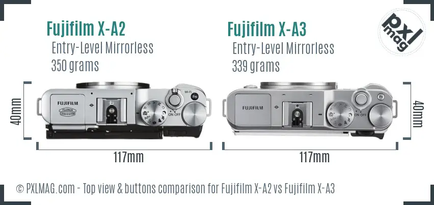 Fujifilm X-A2 vs Fujifilm X-A3 top view buttons comparison