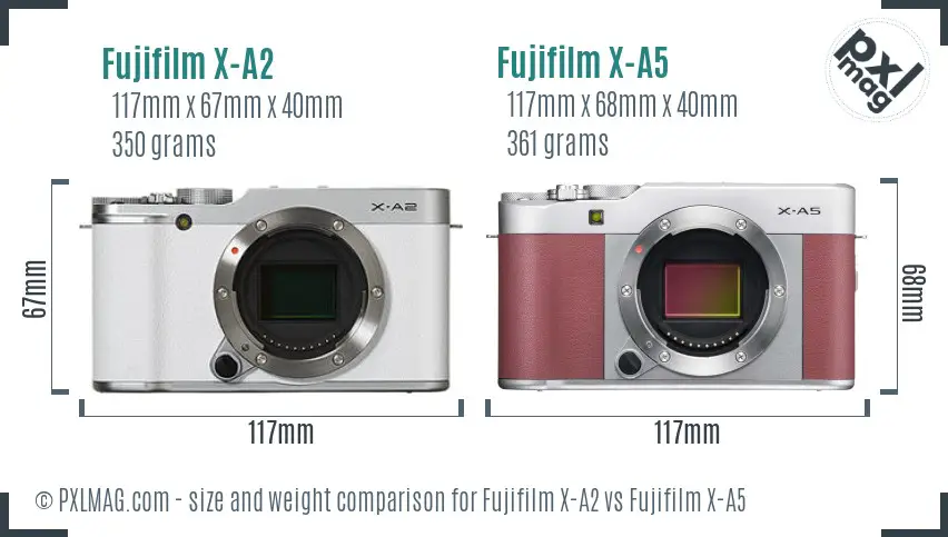 Fujifilm X-A2 vs Fujifilm X-A5 size comparison