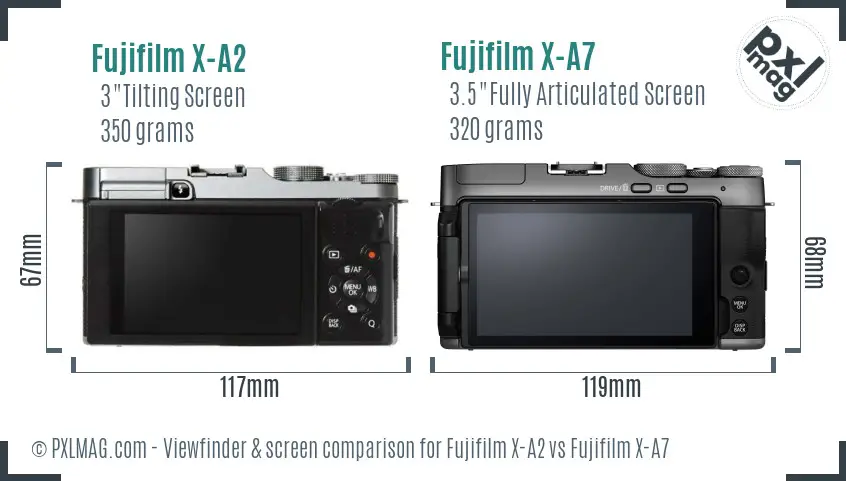 Fujifilm X-A2 vs Fujifilm X-A7 Screen and Viewfinder comparison