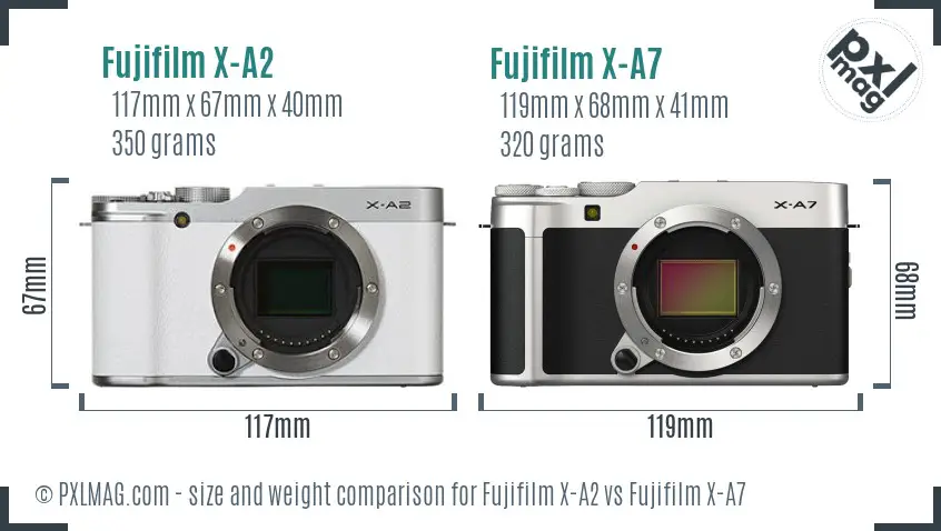 Fujifilm X-A2 vs Fujifilm X-A7 size comparison