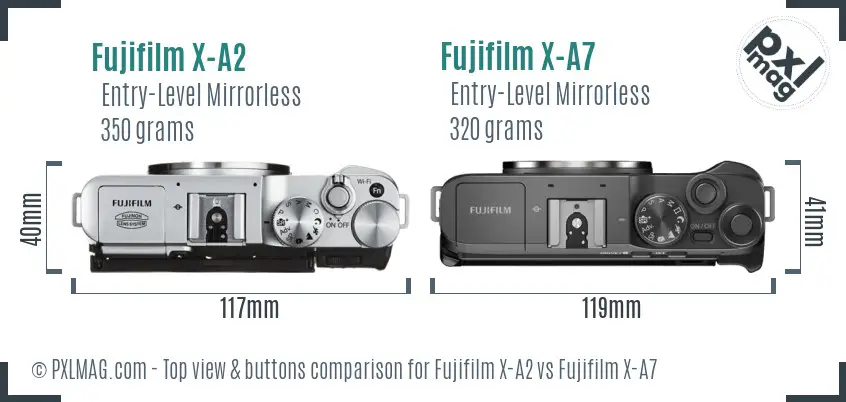 Fujifilm X-A2 vs Fujifilm X-A7 top view buttons comparison