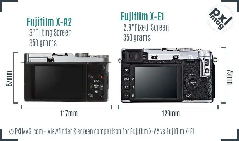 Fujifilm X-A2 vs Fujifilm X-E1 Screen and Viewfinder comparison