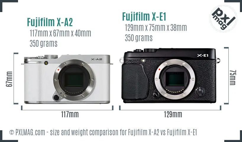 Fujifilm X-A2 vs Fujifilm X-E1 size comparison