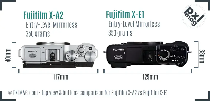 Fujifilm X-A2 vs Fujifilm X-E1 top view buttons comparison