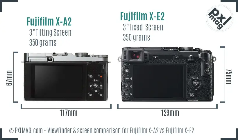 Fujifilm X-A2 vs Fujifilm X-E2 Screen and Viewfinder comparison