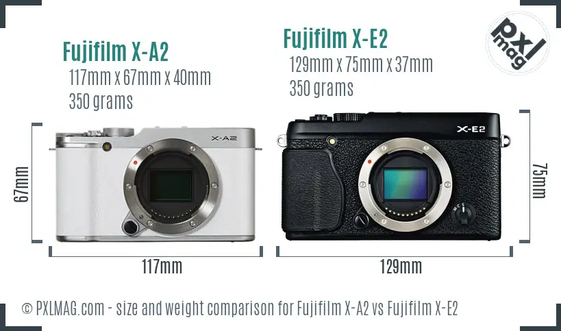 Fujifilm X-A2 vs Fujifilm X-E2 size comparison
