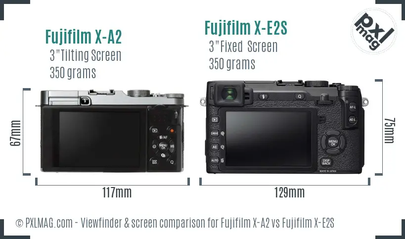 Fujifilm X-A2 vs Fujifilm X-E2S Screen and Viewfinder comparison