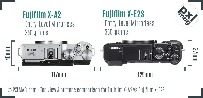 Fujifilm X-A2 vs Fujifilm X-E2S top view buttons comparison