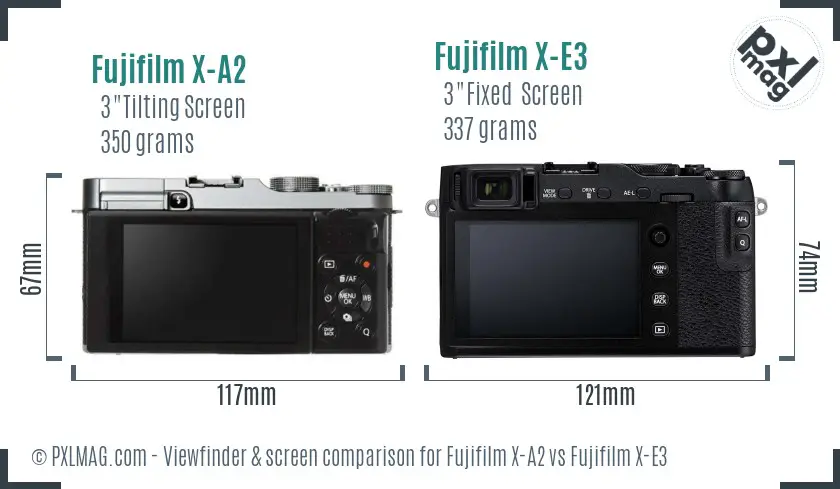 Fujifilm X-A2 vs Fujifilm X-E3 Screen and Viewfinder comparison