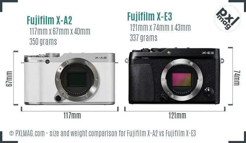Fujifilm X-A2 vs Fujifilm X-E3 size comparison