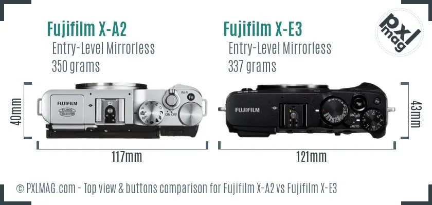 Fujifilm X-A2 vs Fujifilm X-E3 top view buttons comparison