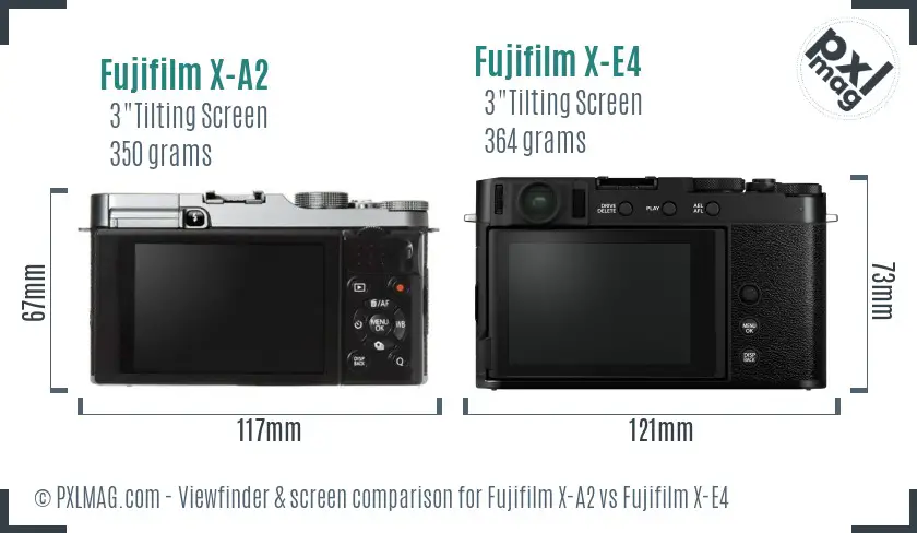 Fujifilm X-A2 vs Fujifilm X-E4 Screen and Viewfinder comparison