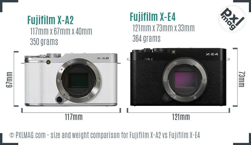 Fujifilm X-A2 vs Fujifilm X-E4 size comparison