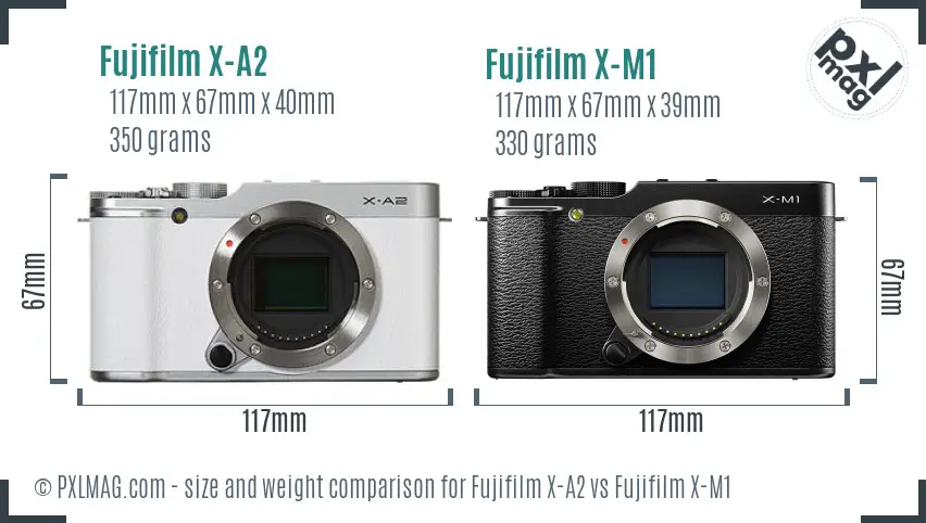 Fujifilm X-A2 vs Fujifilm X-M1 size comparison