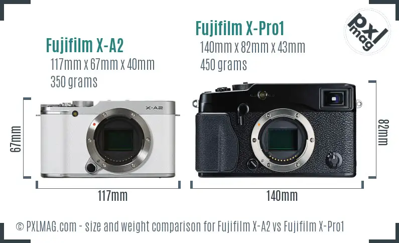 Fujifilm X-A2 vs Fujifilm X-Pro1 size comparison