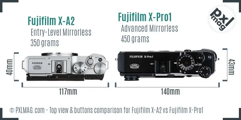 Fujifilm X-A2 vs Fujifilm X-Pro1 top view buttons comparison