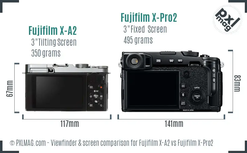 Fujifilm X-A2 vs Fujifilm X-Pro2 Screen and Viewfinder comparison