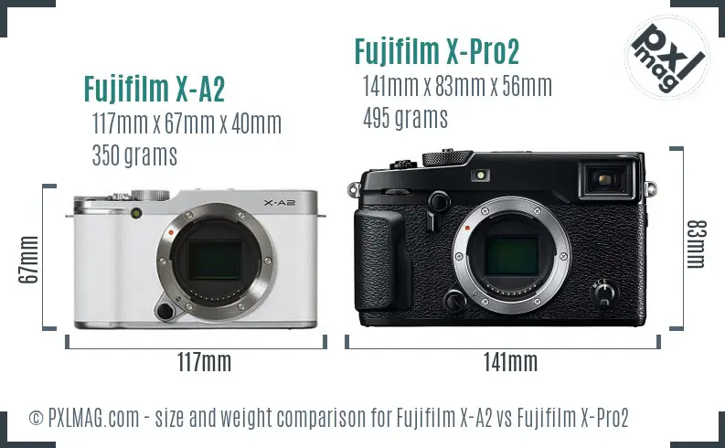 Fujifilm X-A2 vs Fujifilm X-Pro2 size comparison