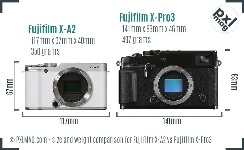 Fujifilm X-A2 vs Fujifilm X-Pro3 size comparison